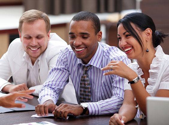 Work colleagues smiling